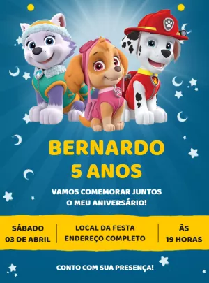 Convite Aniversário Patrulha Canina com a Turma Editável Online