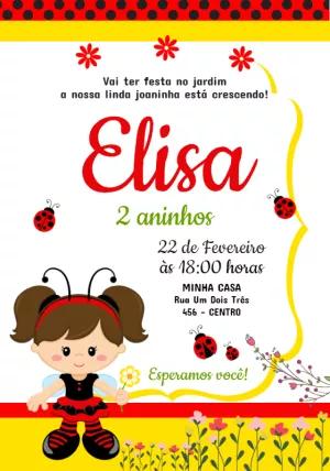 Convite Aniversário Jardim da Joaninha para Editar Online