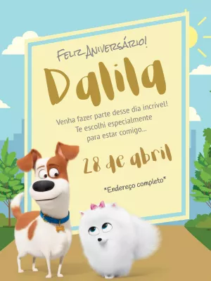 Convite de Aniversário Pets: A Vida Secreta dos Bichos para Editar