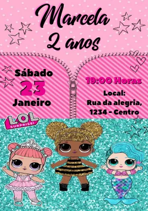Convite Aniversário Bonecas LOL Surprise para Editar Online