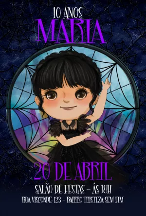 Convite de Aniversário Wandinha Addams para Editar Online