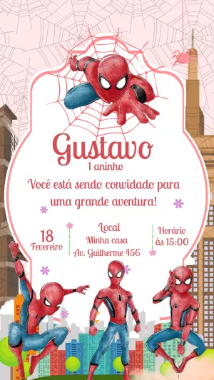 Convite de Aniversário Homem-Aranha para Editar Online