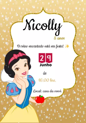Convite de Aniversário Branca de Neve Editável Online