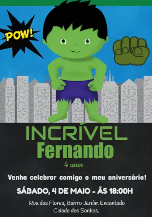 Convite de Aniversário Incrível Hulk para Editar Online