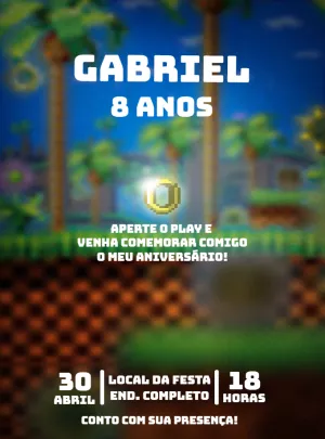 Convite de Aniversário Sonic Pixelado para Editar Online