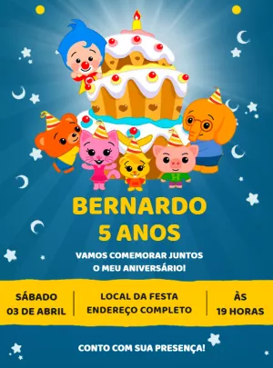 Convite de Aniversário Palhaço Plim Plim para Editar Online