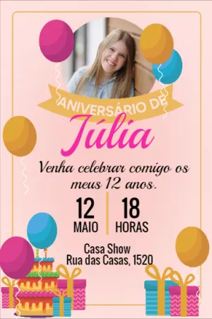 Convite de Aniversário com Foto e Balões para Editar Online