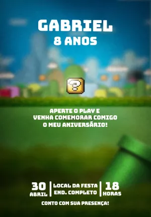 Convite de Aniversário Super Mario para Editar Online