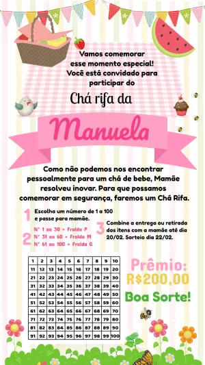 Convite Chá Rifa Piquenique para Editar e Imprimir