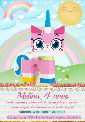 Convite Aniversário UniKitty LEGO para Editar Online