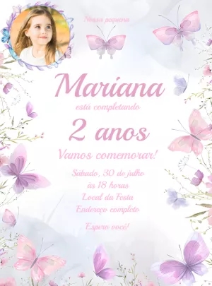 Convite Aniversário Jardim das Borboletas com Foto para Editar