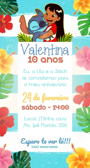 Convite de Aniversário Lilo e Stitch para Editar Online