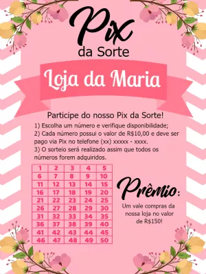 Cartela de Rifa Pix da Sorte Floral para Editar Online