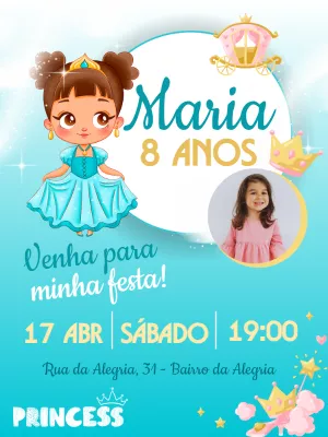Convite de Aniversário Princesa com Foto para Editar Online