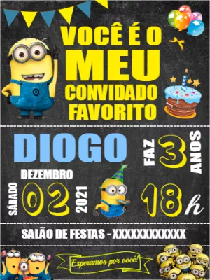 Convite de Aniversário Minions para Editar Online