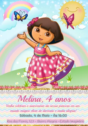 Convite Aniversário Dora Aventureira para Editar Online