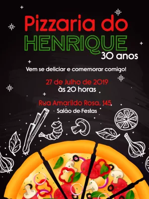Convite de Aniversário Tema Pizzaria para Editar Online