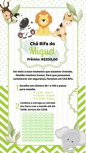 Convite Chá Rifa Safari com Animais para Editar Online