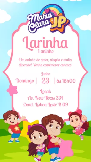 Convite de Aniversário Maria Clara e JP para Editar Online