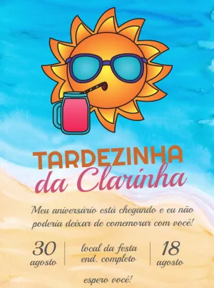Convite Aniversário Tardezinha Sol de Verão para Editar Online