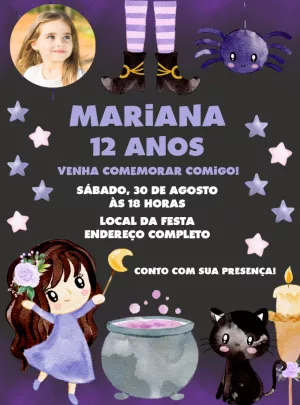 Convite Aniversário Halloween com Foto para Editar Online