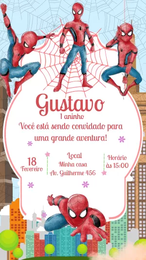 Convite de Aniversário Homem-Aranha para Editar Online
