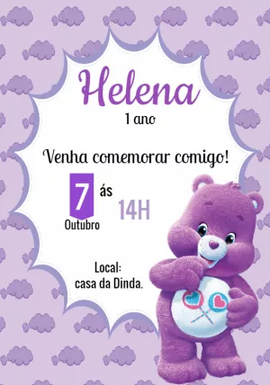 Convite de Aniversário Ursinha Carinhosa para Editar Online