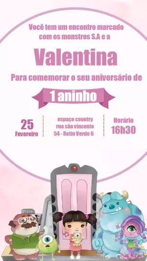 Convite Aniversário Monstros S.A com Personagens para Editar