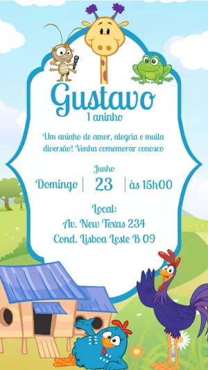 Convite de Aniversário Galinha Pintadinha para Editar Online