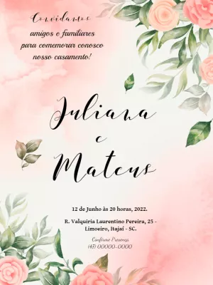 Convite de Casamento Floral Aquarela para Editar Online