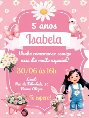 Convite Aniversário Jardim Margaridas para Editar Online