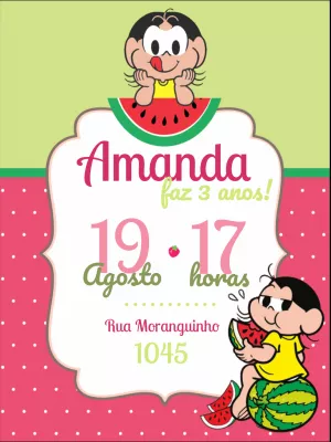 Convite de Aniversário Magali Turma da Mônica para Editar