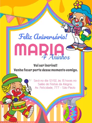 Convite de Aniversário Circo Patati Patata para Editar Online