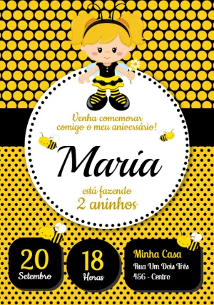 Convite de Aniversário Abelhinha para Editar Online