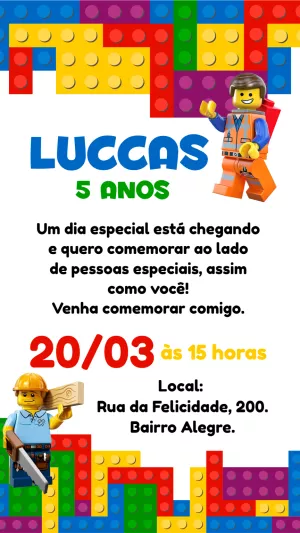 Convite Aniversário Lego com Personagens para Editar Online