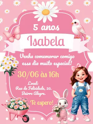 Convite Aniversário Jardim das Margaridas para Editar Online