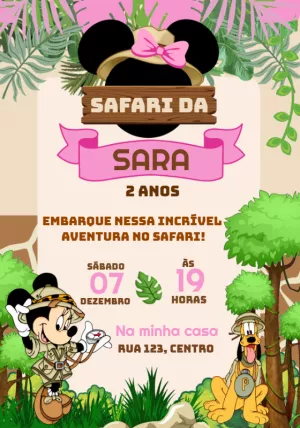 Convite de Aniversário Minnie Safari para Editar Online