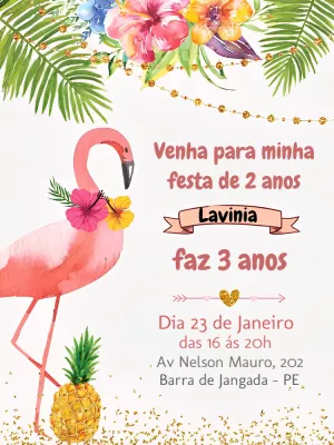 Convite de Aniversário Flamingo Tropical para Editar Online