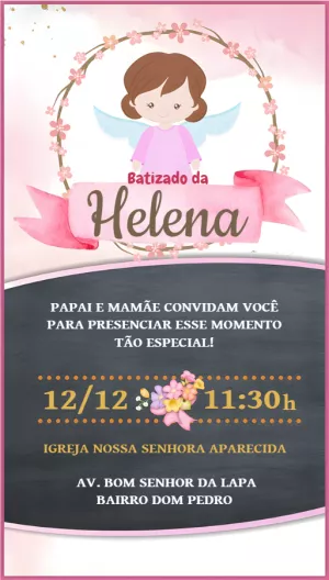 Convite de Batizado Anjinha Rosa Delicado para Editar