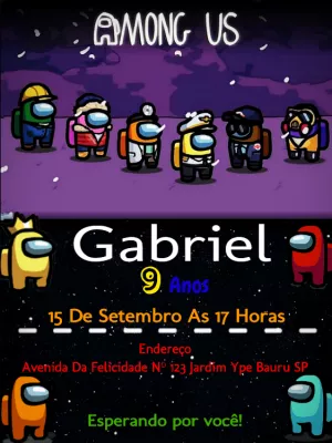 Convite de Aniversário Among Us com Personagens para Editar Online