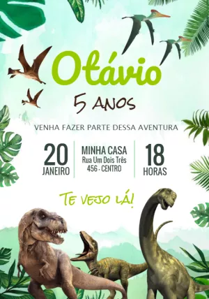 Convite de Aniversário Dinossauro para Editar Online