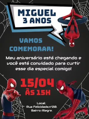 Convite Aniversário Homem Aranha para Editar Online