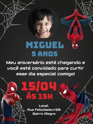 Convite de Aniversário Homem Aranha com Foto para Editar