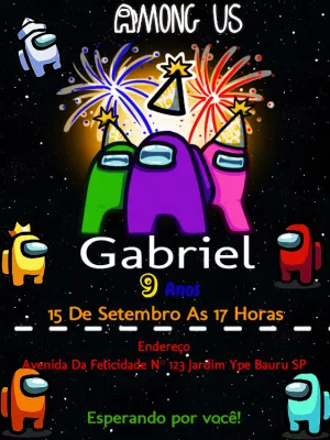Convite de Aniversário Among Us para Editar Online