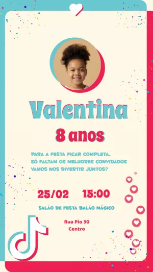 Convite Aniversário Tik Tok com Foto para Editar Online