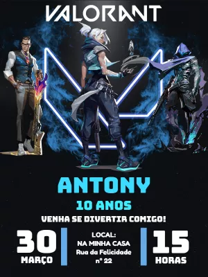 Convite Aniversário Valorant com Agentes para Editar Online