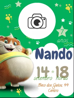 Convite Aniversário 44 Gatos com Foto para Editar Online