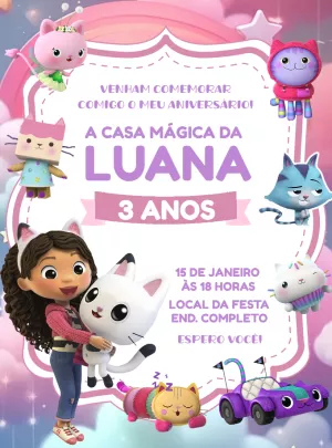 Convite Aniversário A Casa Mágica da Gabby para Editar Online