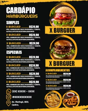 Cardápio de Hambúrguer com Fotos para Editar Online