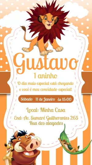 Convite de Aniversário Rei Leão com Simba para Editar Online